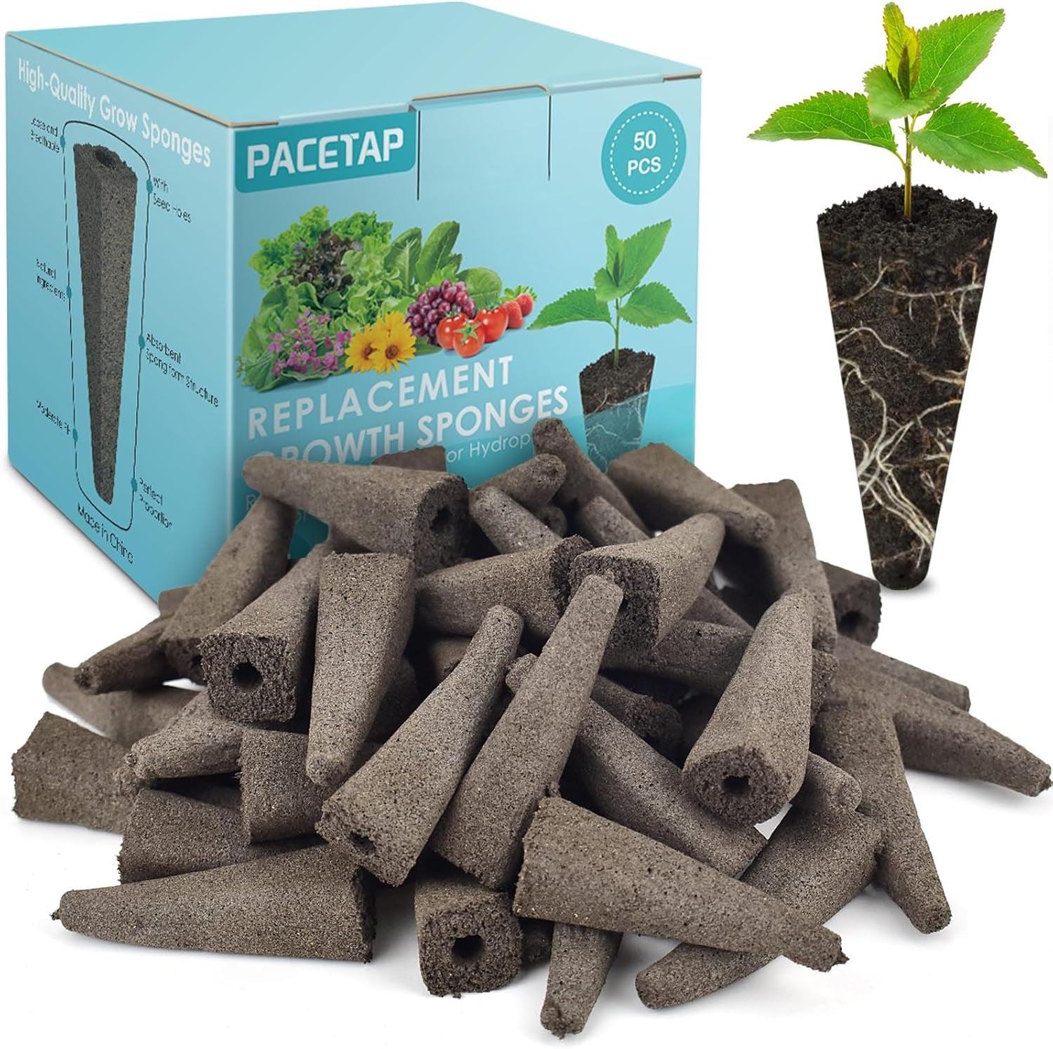 Grow Sponges 50-Pack for Aerogarden, Replacement Root Growth Sponges Seed Pods, Seedling Starter Refill Sponges Kit for Hydroponic Indoor Garden System